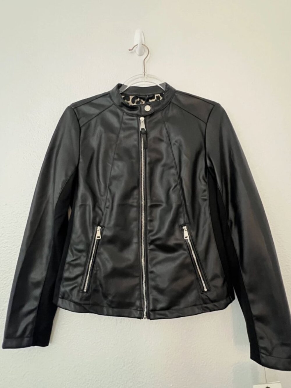 NWT-DKNY Faux Leather Moto Jacket small + NWOT Plaid Dress Small ly-space - Picture 7 of 12